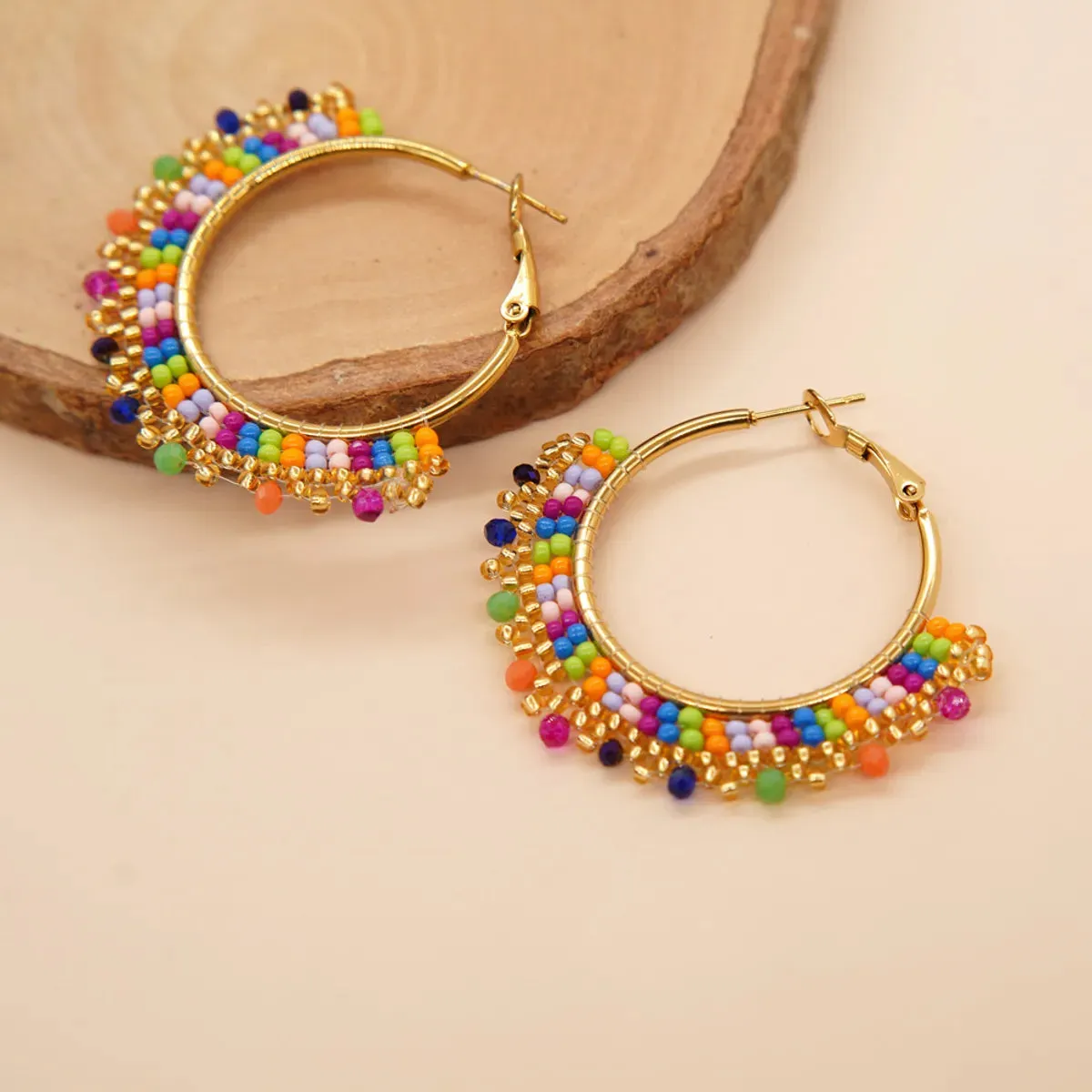 1 Pair Ethnic Style Round Beaded Glass Earrings