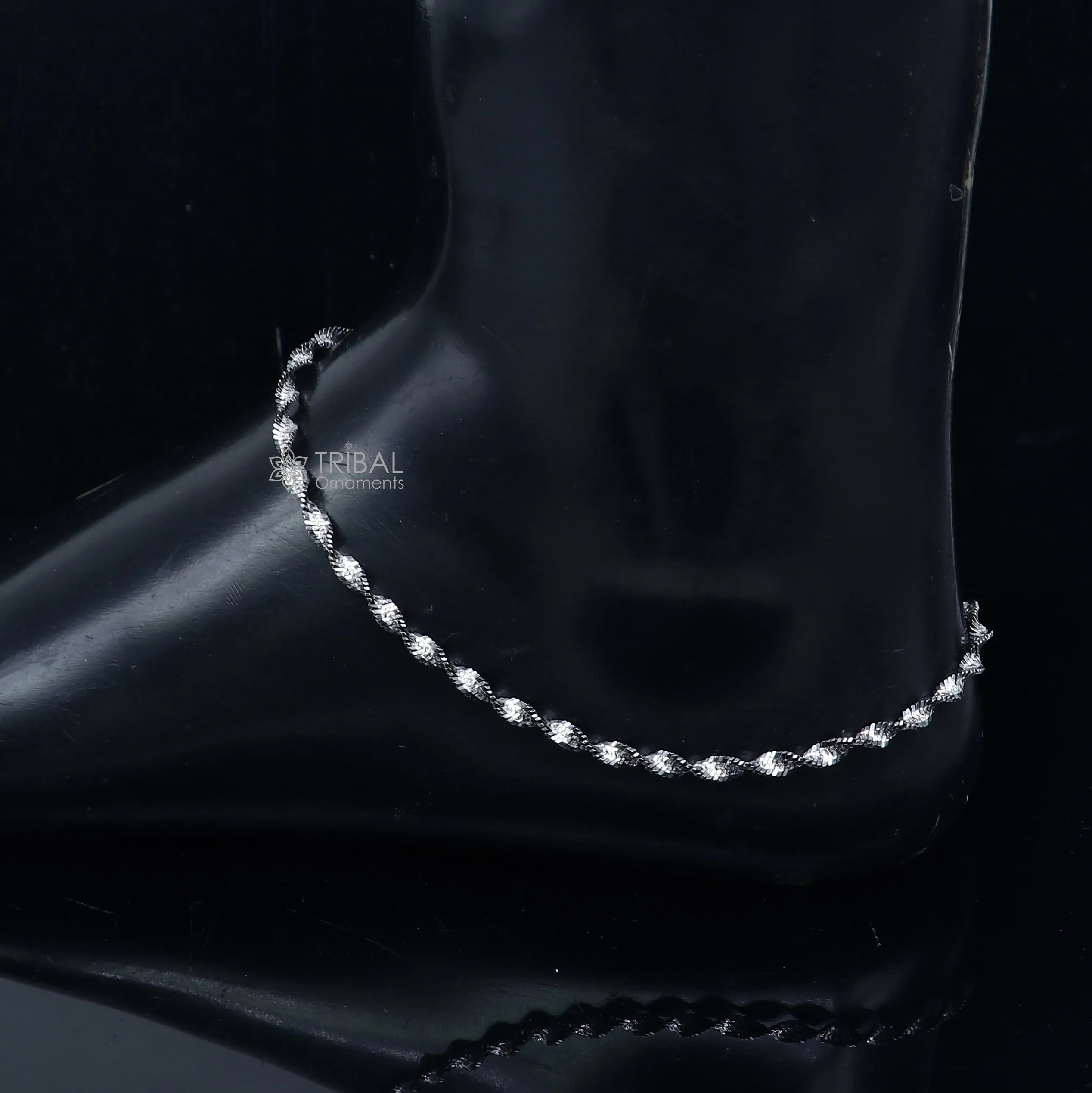 10.5" 925 sterling silver twisting chain anklet bracelet amazing light weight ankle jewelry ank652