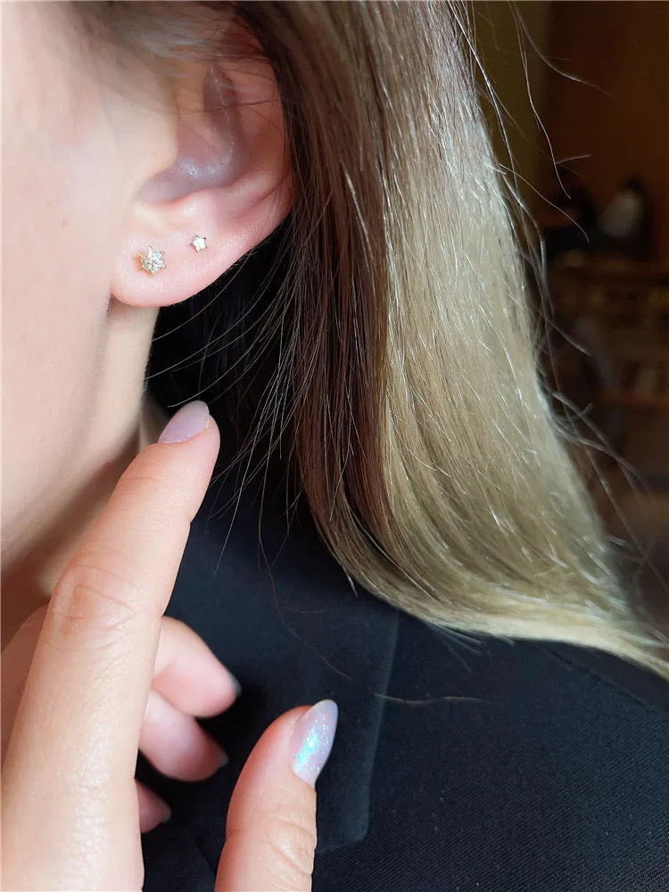 10K Solid Gold CZ Diamond Screw back earring, Solid Gold earrings
