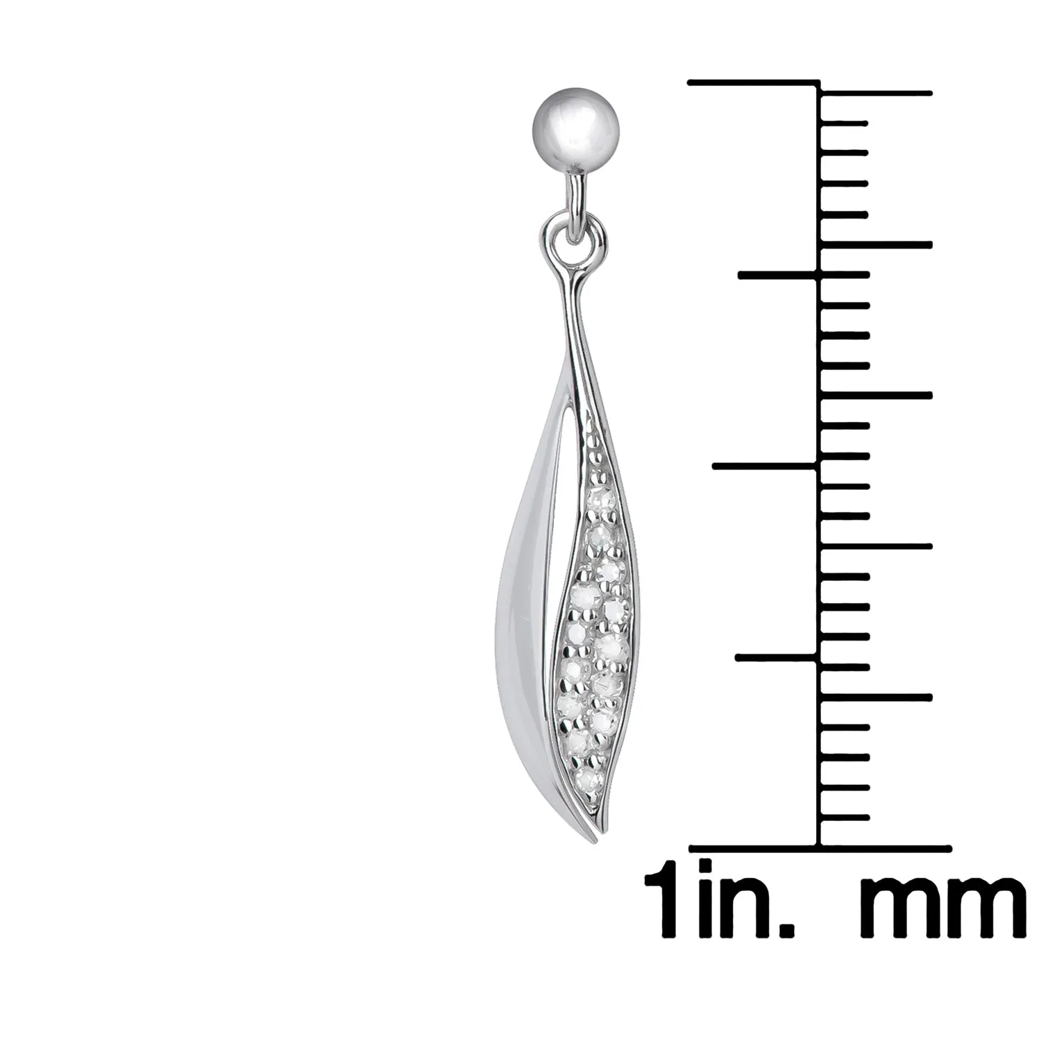 10k White Gold Dangle Diamond Curved Drop Earrings