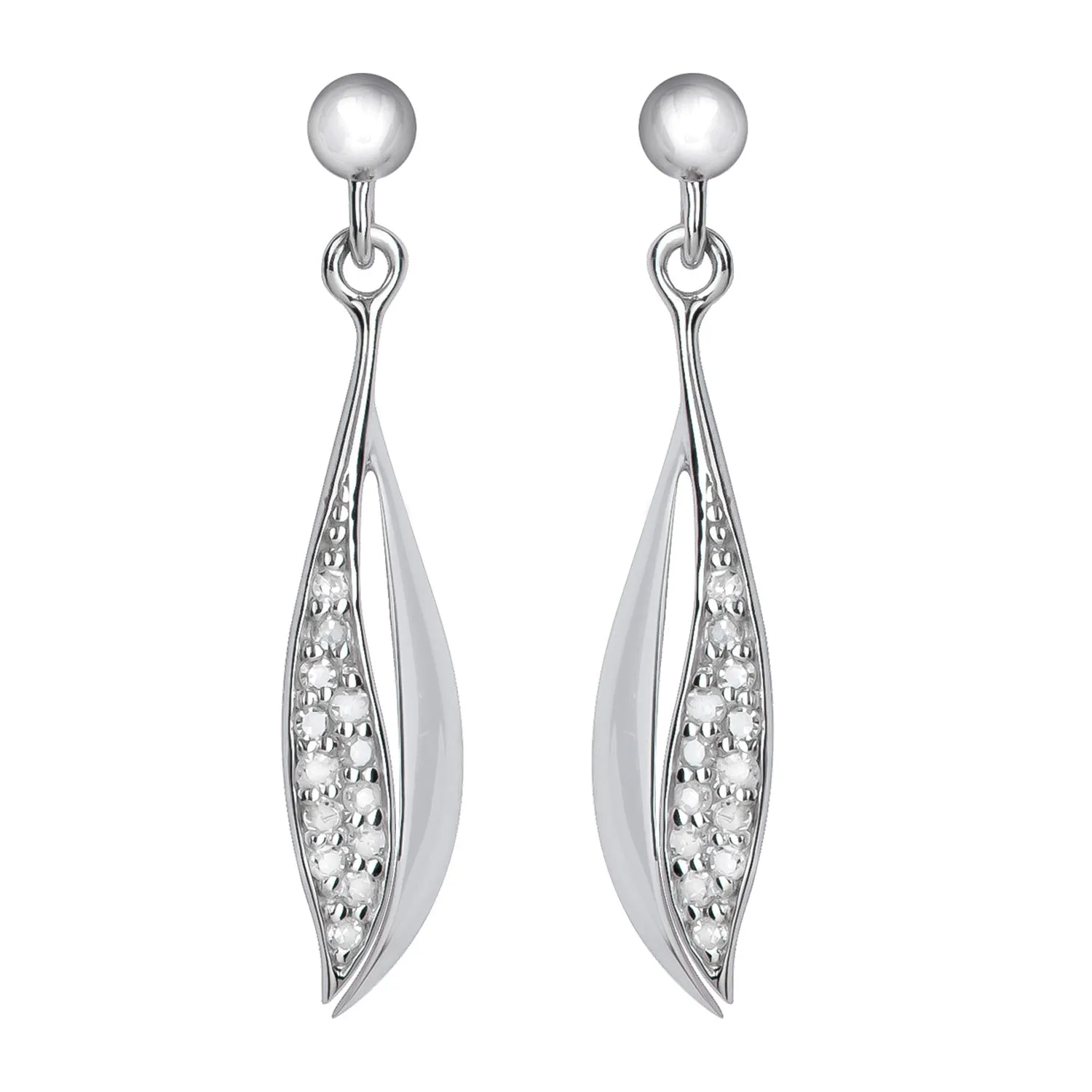 10k White Gold Dangle Diamond Curved Drop Earrings