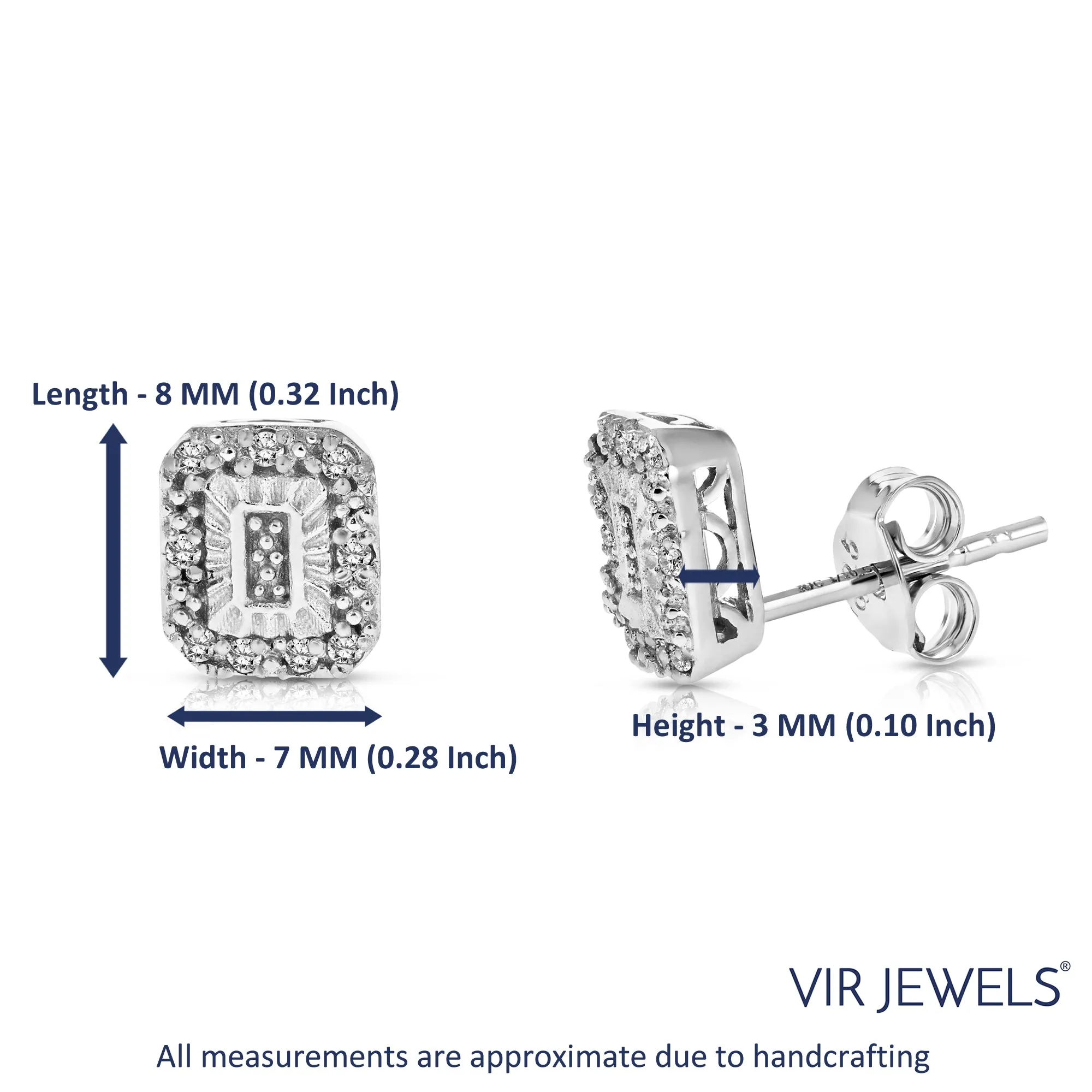 1/10 cttw Diamond Earrings in .925 Sterling Silver Push Backs Emerald Shape