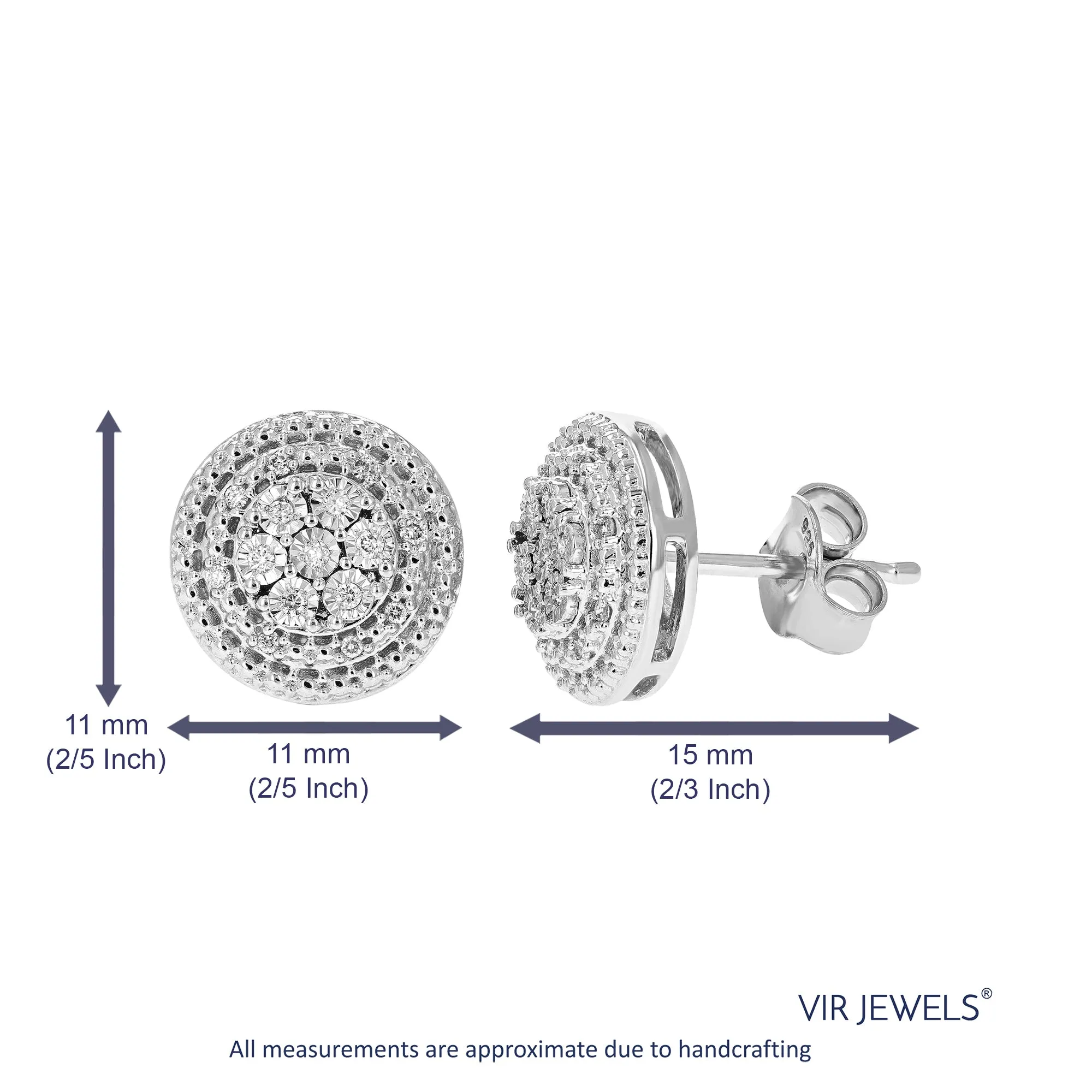 1/10 cttw Round Cut Lab Grown Diamond Prong Set Stud Earrings in .925 Sterling Silver with Push Back
