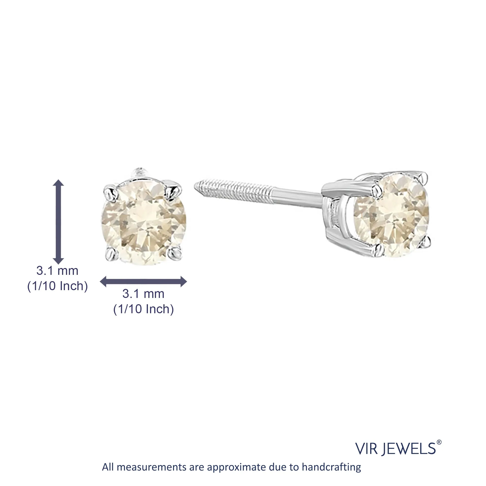 1/2 cttw Champagne Diamond Stud Earrings 14K White Gold Round with Screw Backs