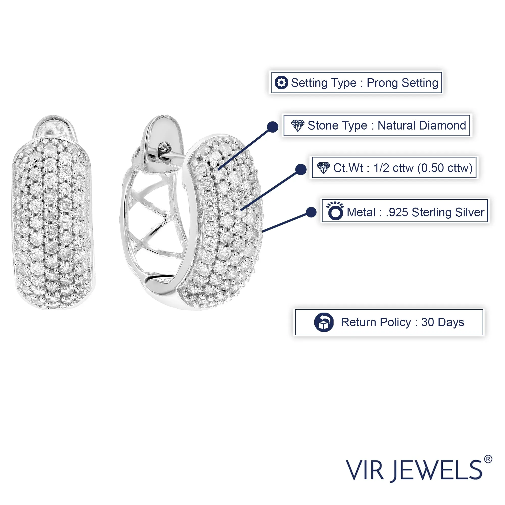 1/2 cttw Composite Diamond Hoop Earrings in .925 Sterling Silver