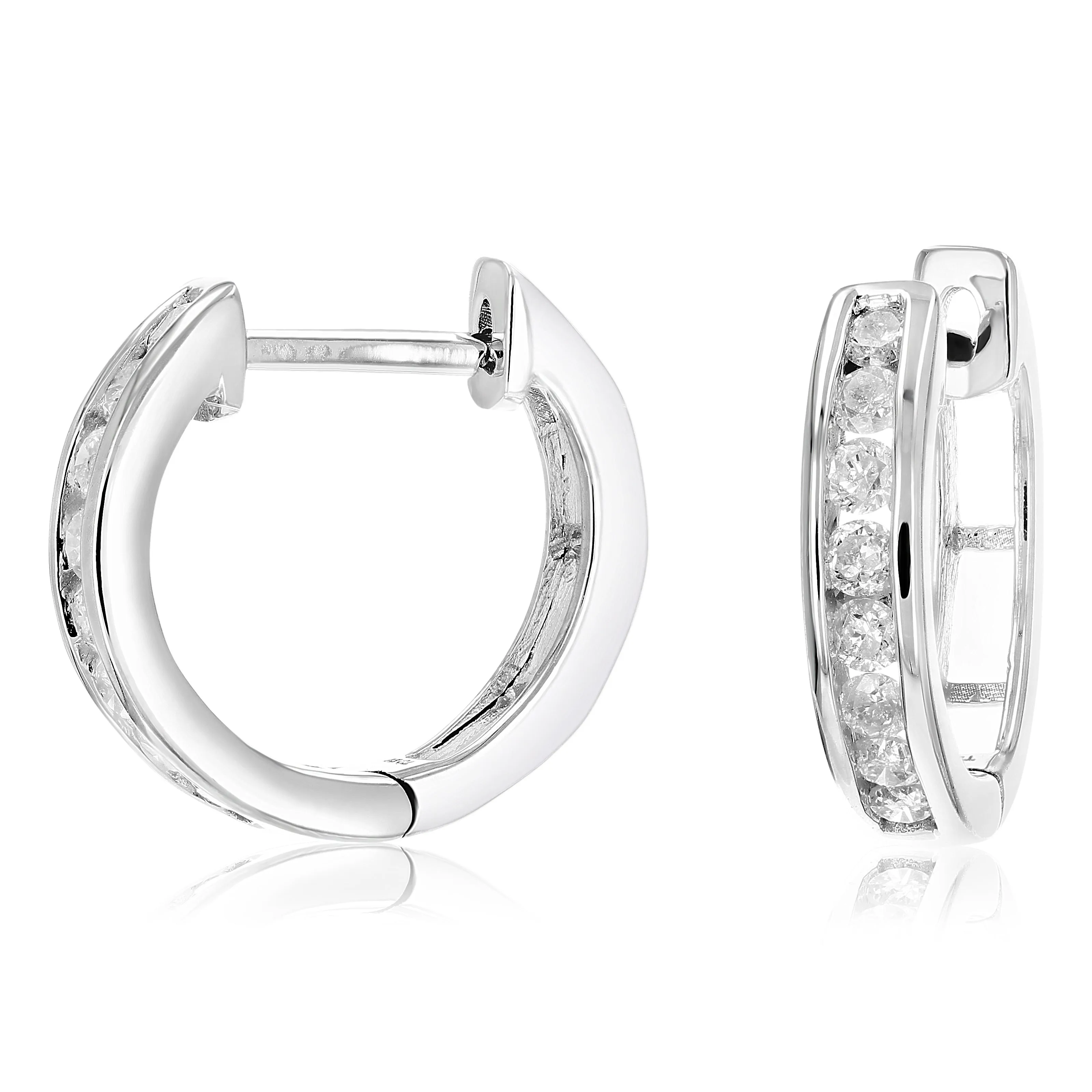 1/2 cttw Diamond Channel Hoop Earrings in Sterling Silver