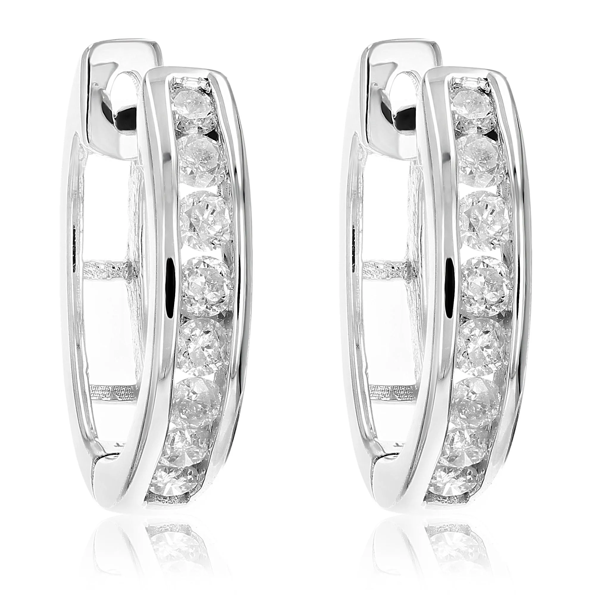 1/2 cttw Diamond Channel Hoop Earrings in Sterling Silver
