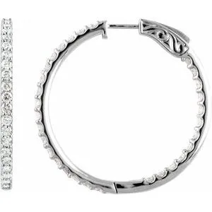 14K White 6 1/4 CTW Natural Diamond Inside-Outside 51 mm Hinged Hoop Earrings