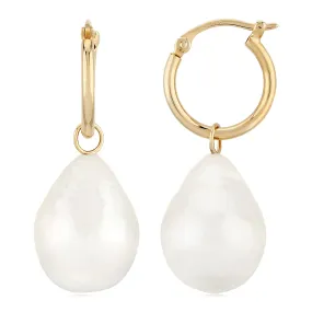 14K Yellow Gold Hoop Earrings with Baroque Pearl