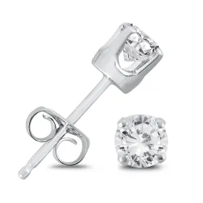 1/5 Carat Tw Round Solitaire Diamond Stud Earrings In .925 Sterling Silver