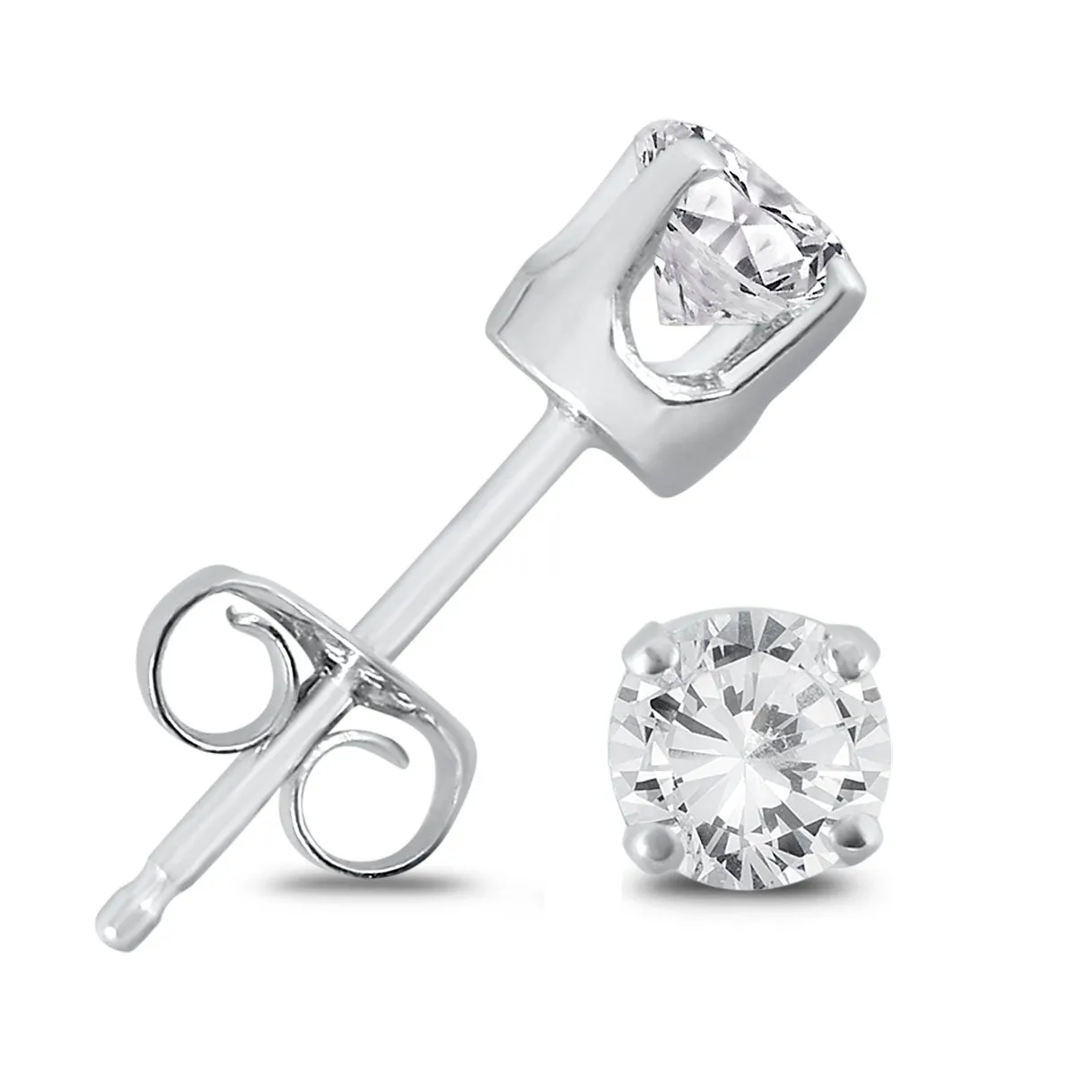 1/5 Carat Tw Round Solitaire Diamond Stud Earrings In .925 Sterling Silver