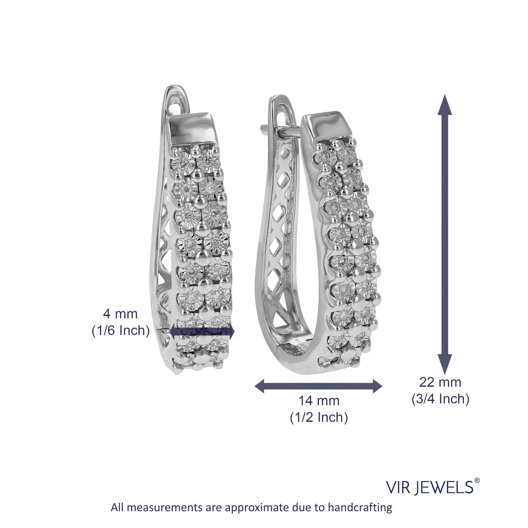 1/6 cttw Round Cut Lab Grown Diamond Hoop Earrings in .925 Sterling Silver Prong Set 3/4 Inch