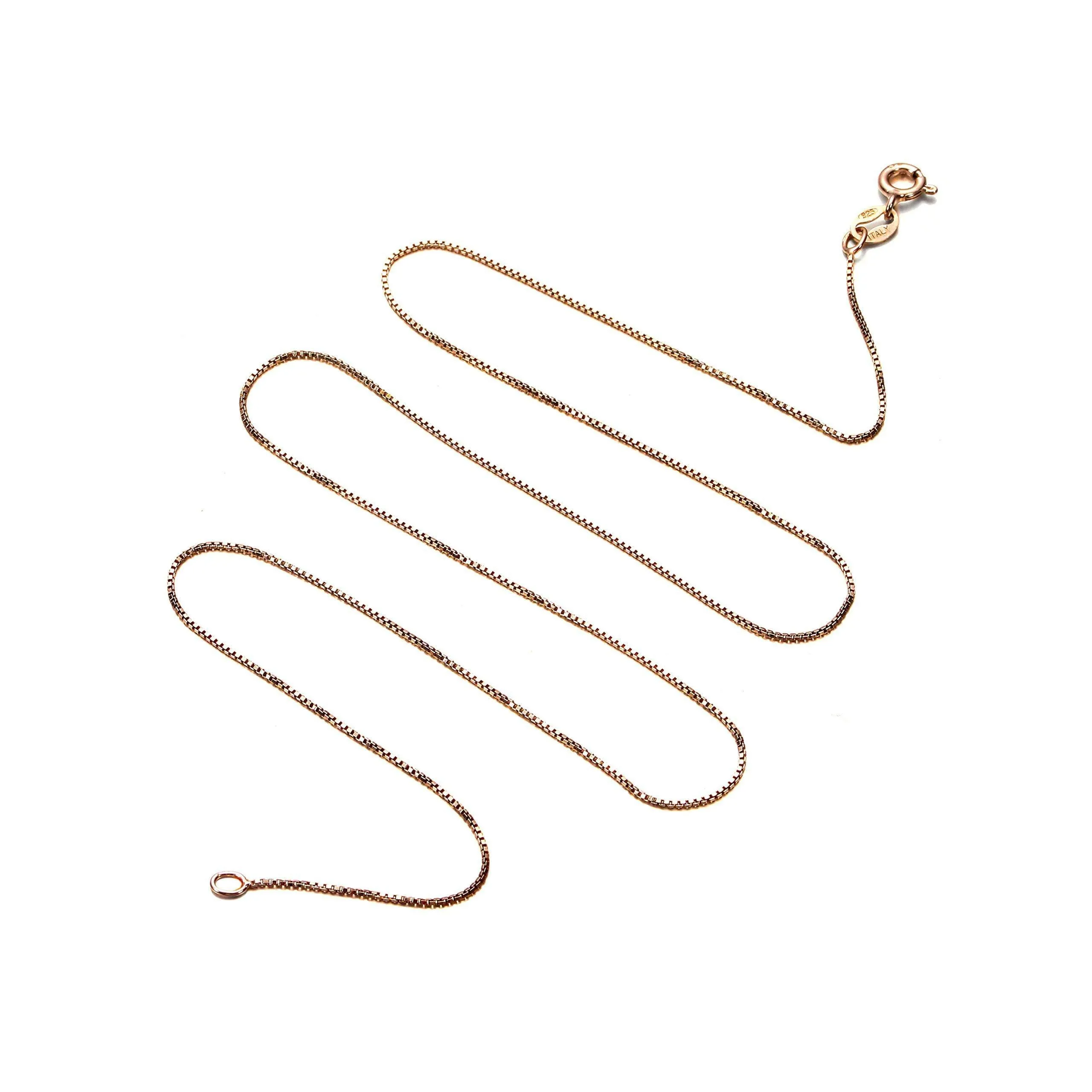 18ct Rose Gold Plated Sterling Silver .7mm Sturdy Thin Box Chain Necklace Nickel Free Made in Italy 36" inch 17.0 Inches