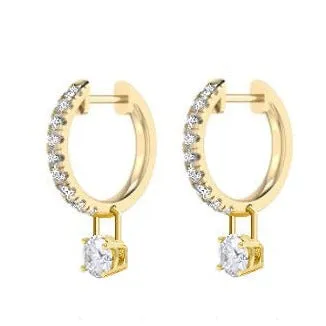 18K Gold Huggie Diamond Drop Earrings GIA