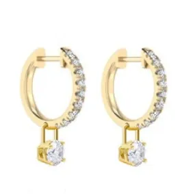 18K Gold Huggie Diamond Drop Earrings GIA