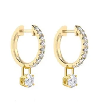 18K Gold Huggie Diamond Drop Earrings GIA