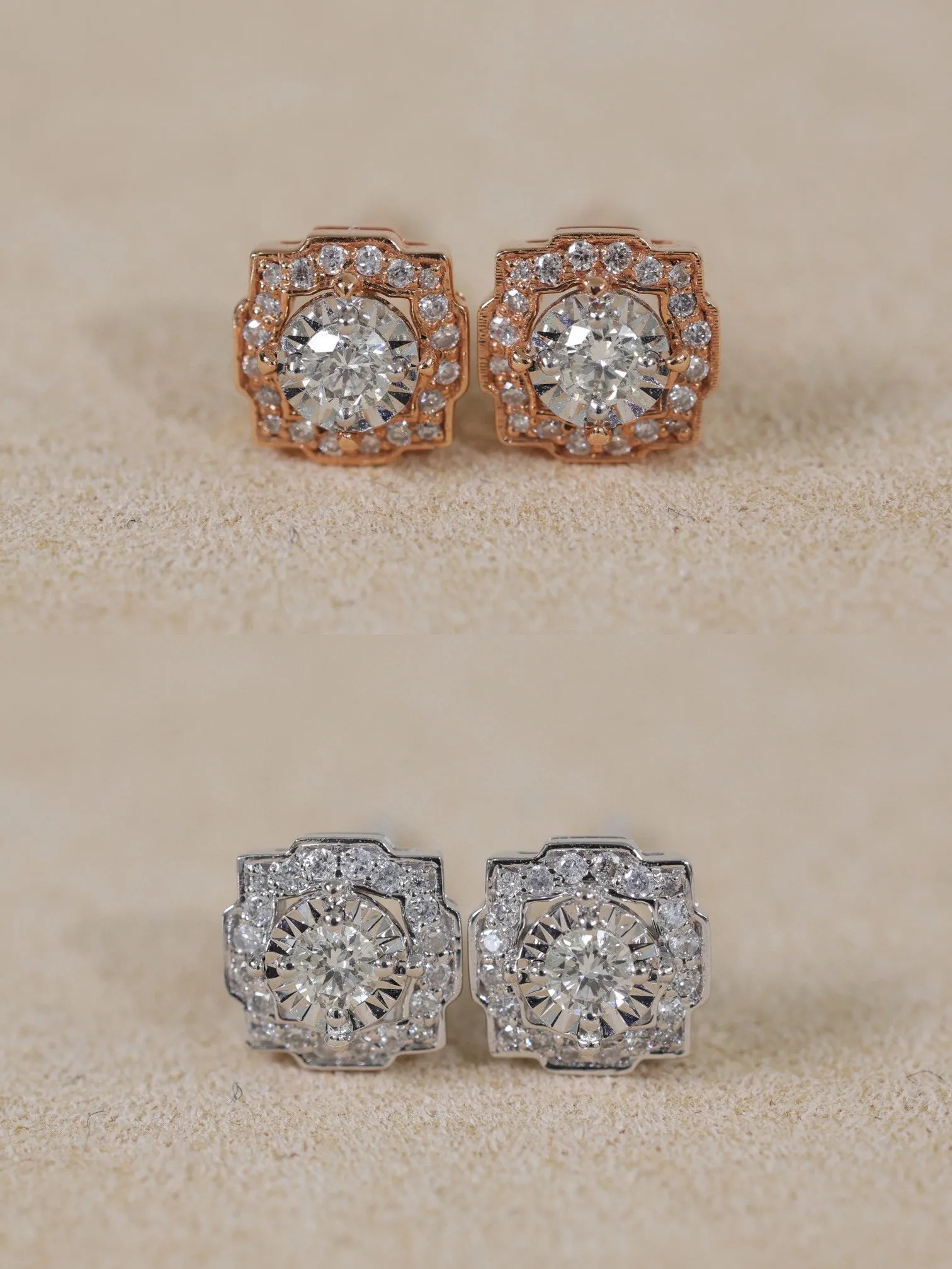 18K Solid Gold Diamond Stud Earrings, Diamond stud earrings
