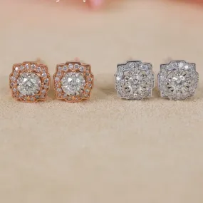 18K Solid Gold Diamond Stud Earrings, Diamond stud earrings