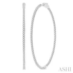 2 ctw Round Cut Diamond In & Out 2-Inch Hoop Earrings in 14K White Gold