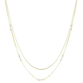 2 Layering Necklaces Set Pearls Sterling Silver Gold