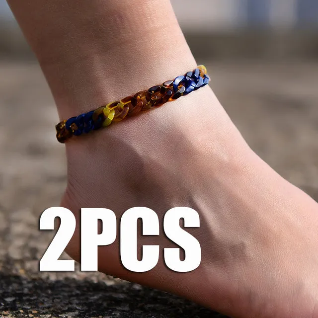 2Pcs/Lot Summer Acrylic Anklets for Women