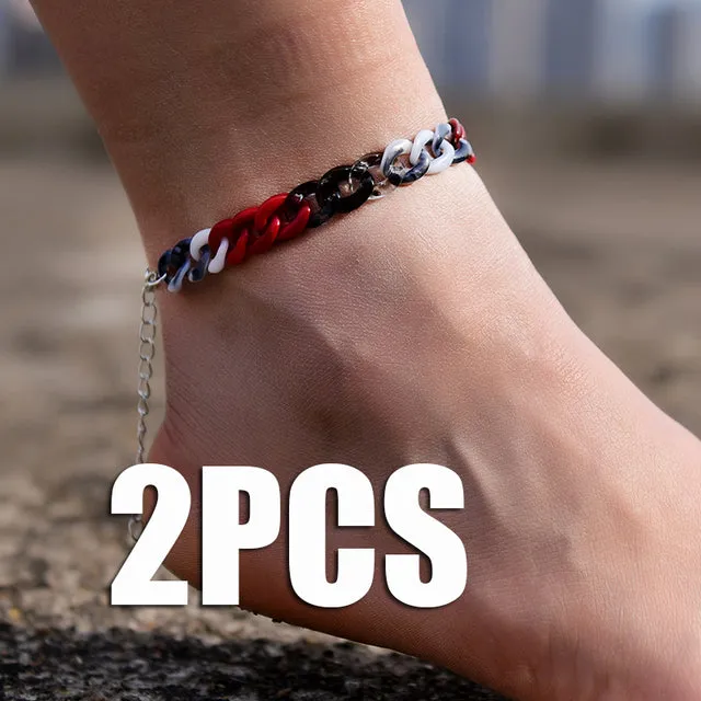 2Pcs/Lot Summer Acrylic Anklets for Women