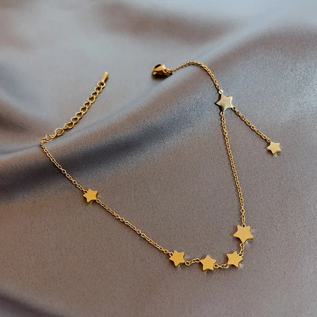 316L Stainless Steel Gold Color Star Bracelets Foot Accessories Anklets