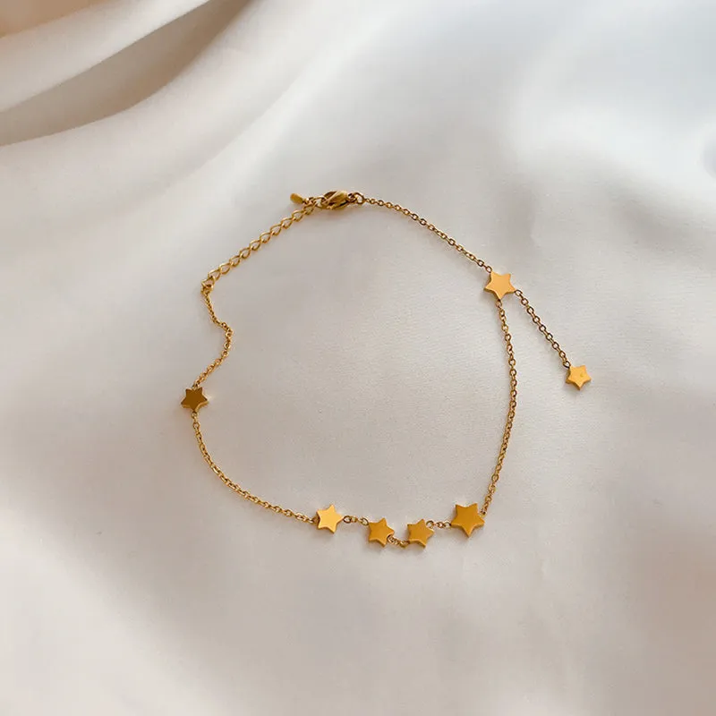 316L Stainless Steel Gold Color Star Bracelets Foot Accessories Anklets