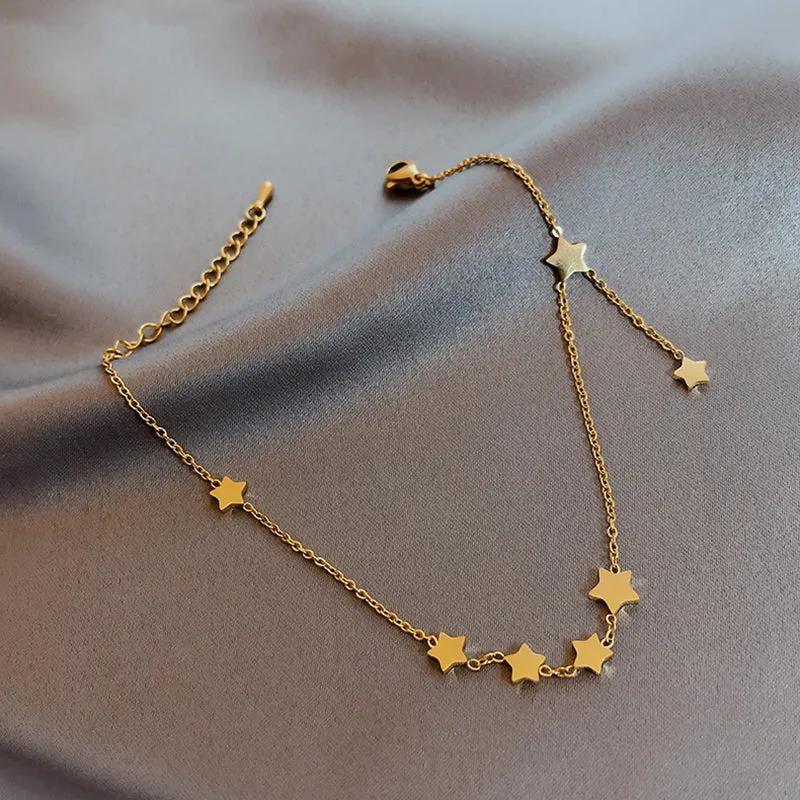 316L Stainless Steel Gold Color Star Bracelets Foot Accessories Anklets