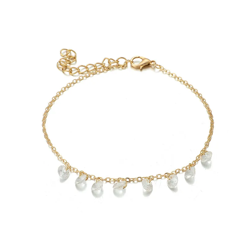 3pcs/sets Clear Crystal Stone Tassel Anklets for Women
