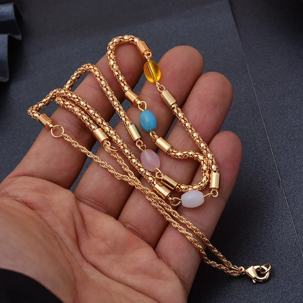 60cm Gold Color Necklaces For Women/Girl Gold Color Initial Pendant