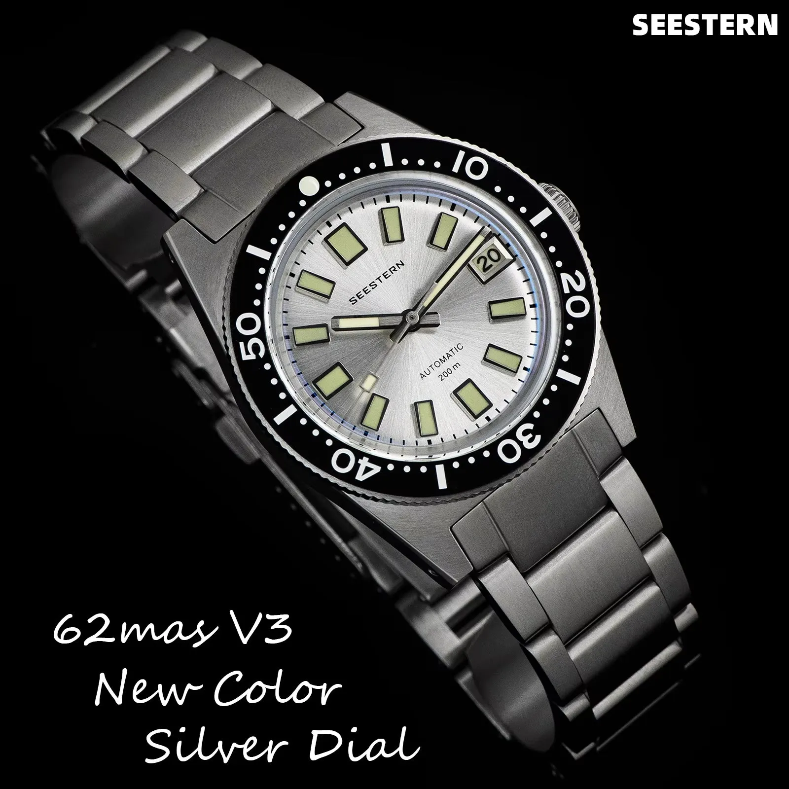 62MAS Diving Watch Men Automatic NH35 Movement Mechanical Wristwatch Luminous Sapphire Glass Bracelet with FKM Rubber