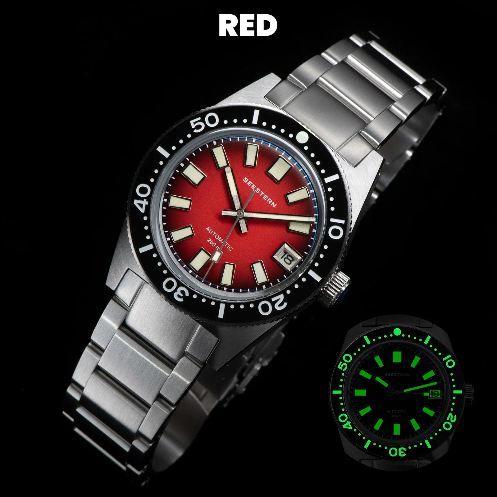 62MAS Diving Watch Men Automatic NH35 Movement Mechanical Wristwatch Luminous Sapphire Glass Bracelet with FKM Rubber