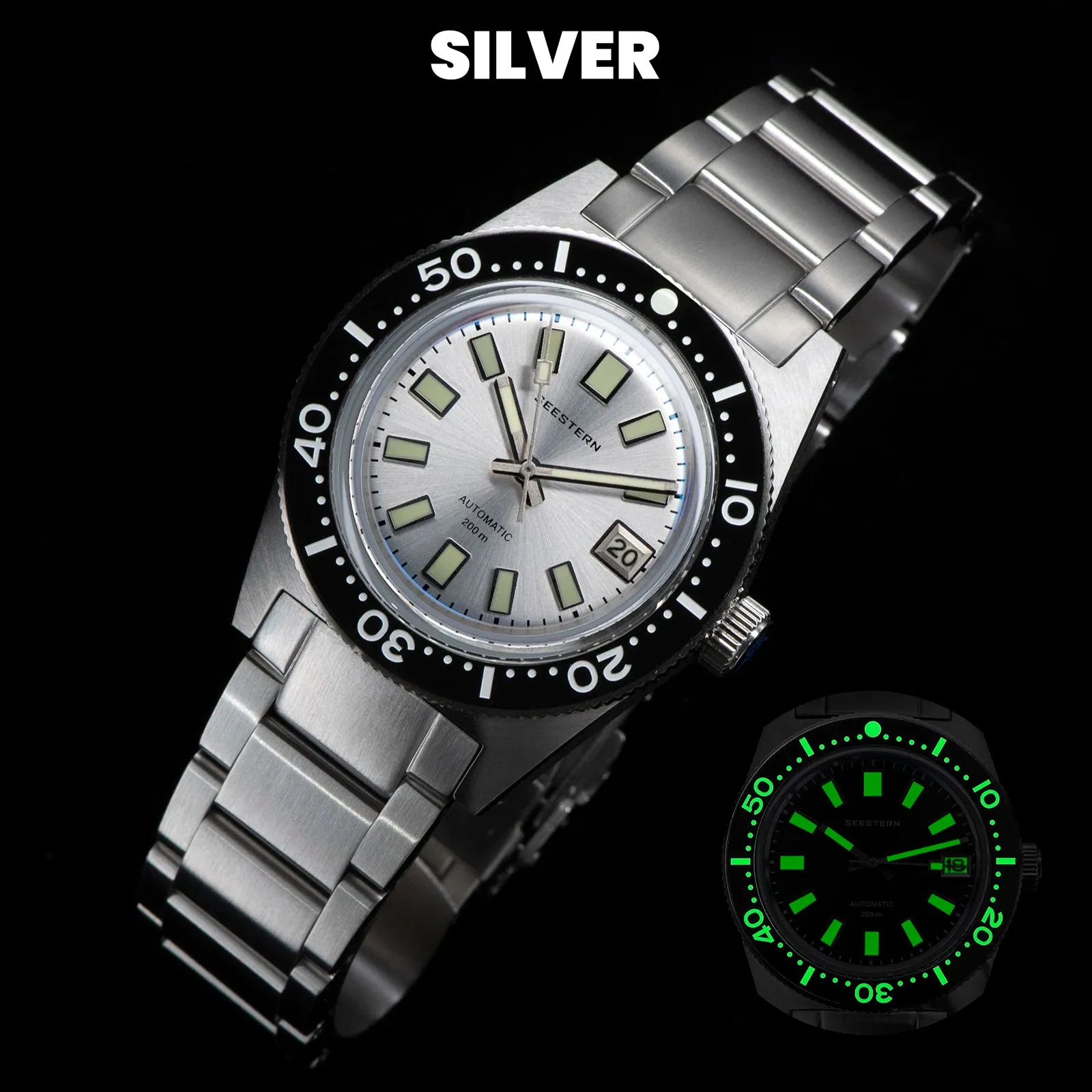 62MAS Diving Watch Men Automatic NH35 Movement Mechanical Wristwatch Luminous Sapphire Glass Bracelet with FKM Rubber
