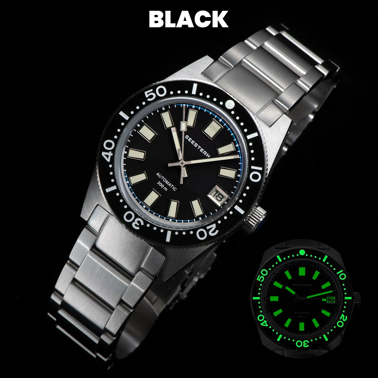 62MAS Diving Watch Men Automatic NH35 Movement Mechanical Wristwatch Luminous Sapphire Glass Bracelet with FKM Rubber