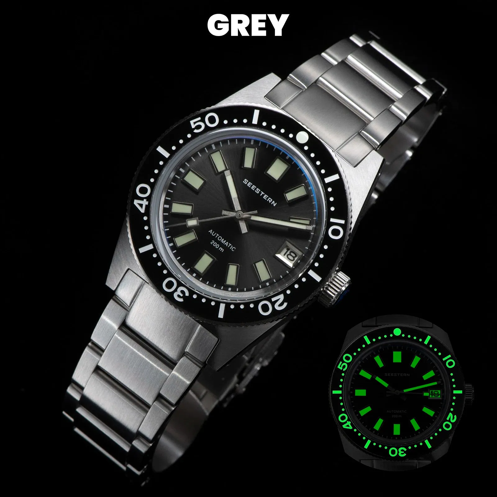 62MAS Diving Watch Men Automatic NH35 Movement Mechanical Wristwatch Luminous Sapphire Glass Bracelet with FKM Rubber