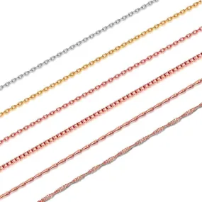 925 Sterling Silver Thin Sturdy 1mm/1.5mm/1.6mm Rolo Cable Chain/Box Chain/Melon Chain/Singapore Chain for Women Girls 14" 16" 18" 22" 26" 30" (with 2" Extender) 56.0 Centimetres 1.5mm Cable Chain-Rose Gold