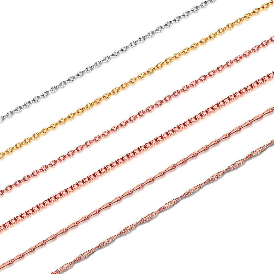 925 Sterling Silver Thin Sturdy 1mm/1.5mm/1.6mm Rolo Cable Chain/Box Chain/Melon Chain/Singapore Chain for Women Girls 14" 16" 18" 22" 26" 30" (with 2" Extender) 56.0 Centimetres 1.5mm Cable Chain-Rose Gold