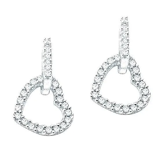 9K White Gold Diamond Set Heart Drop Earrings 0.50 CTW