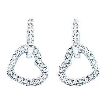 9K White Gold Diamond Set Heart Drop Earrings 0.50 CTW
