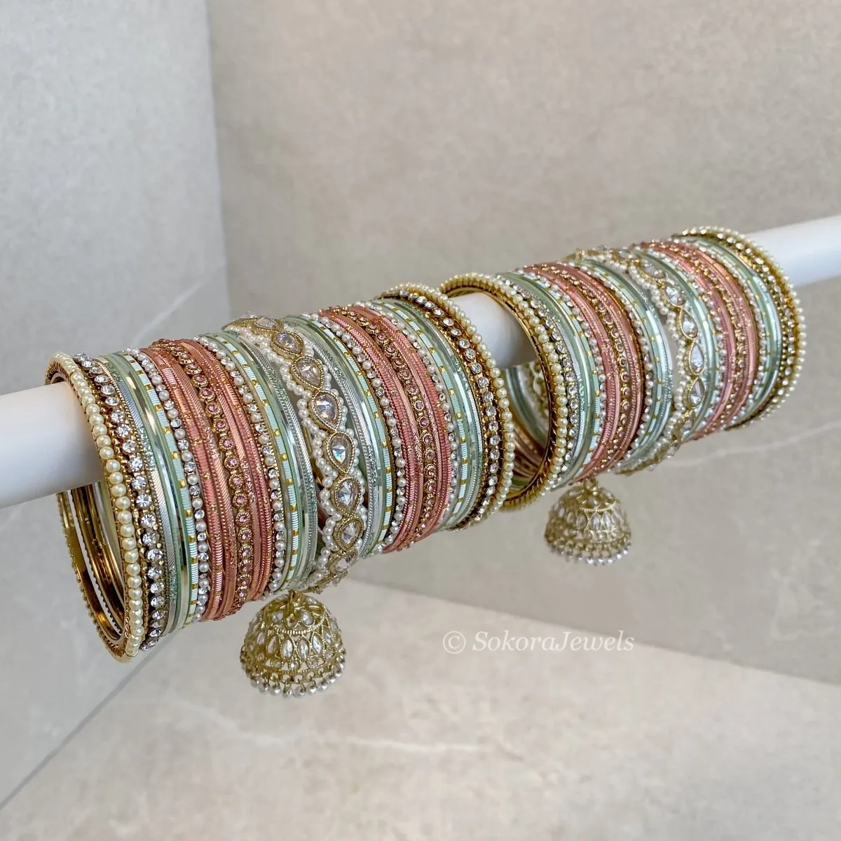 Aafiya Bridal Bangle Set - Pastels/Clear