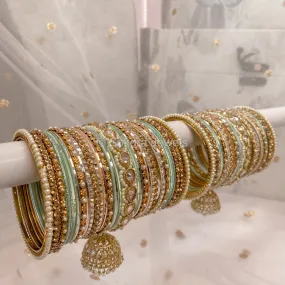 Aafiya Bridal Bangle Set - Peach & Mint