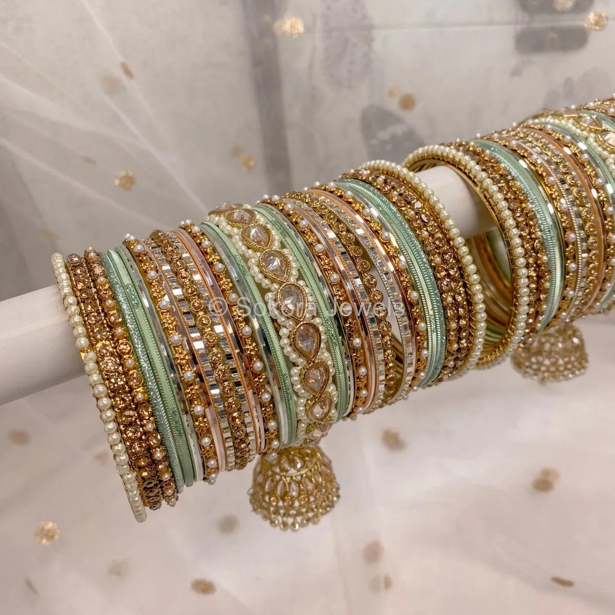 Aafiya Bridal Bangle Set - Peach & Mint