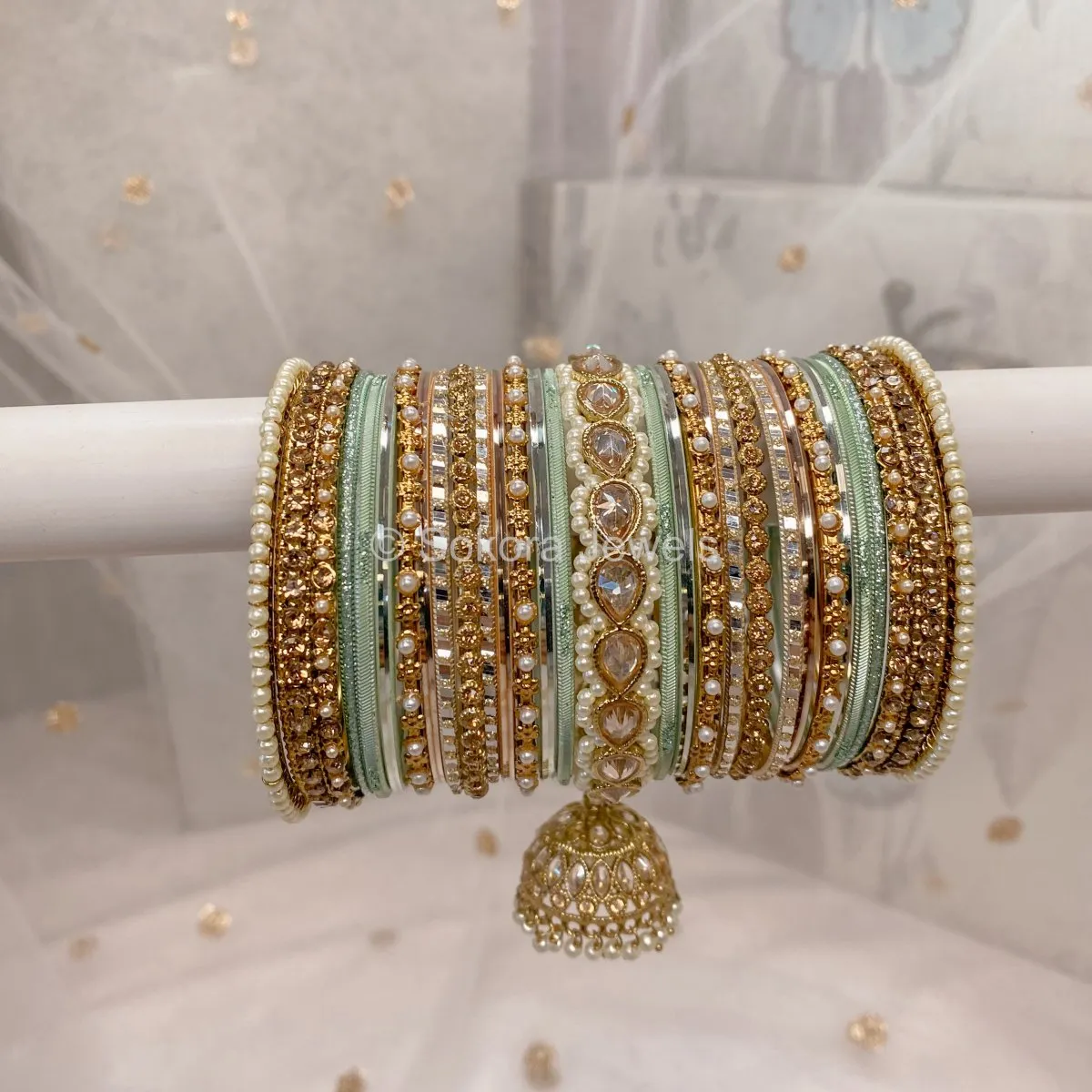 Aafiya Bridal Bangle Set - Peach & Mint