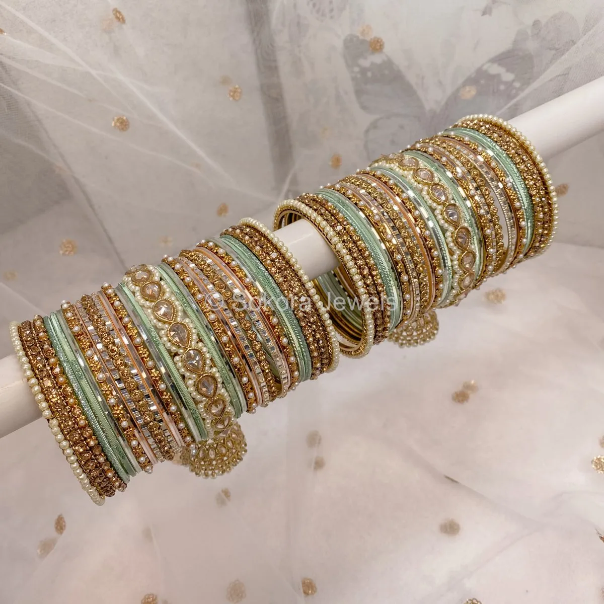 Aafiya Bridal Bangle Set - Peach & Mint