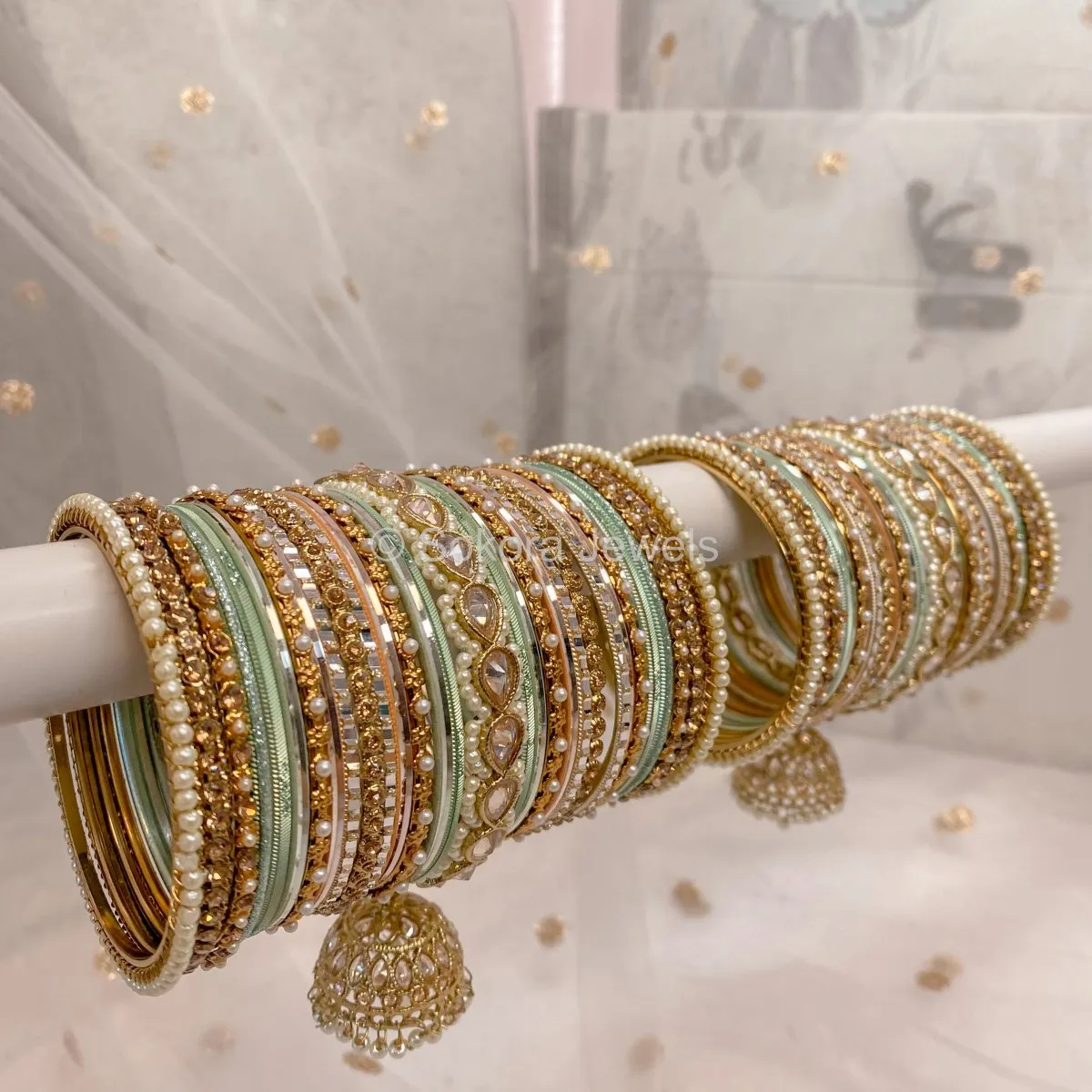 Aafiya Bridal Bangle Set - Peach & Mint