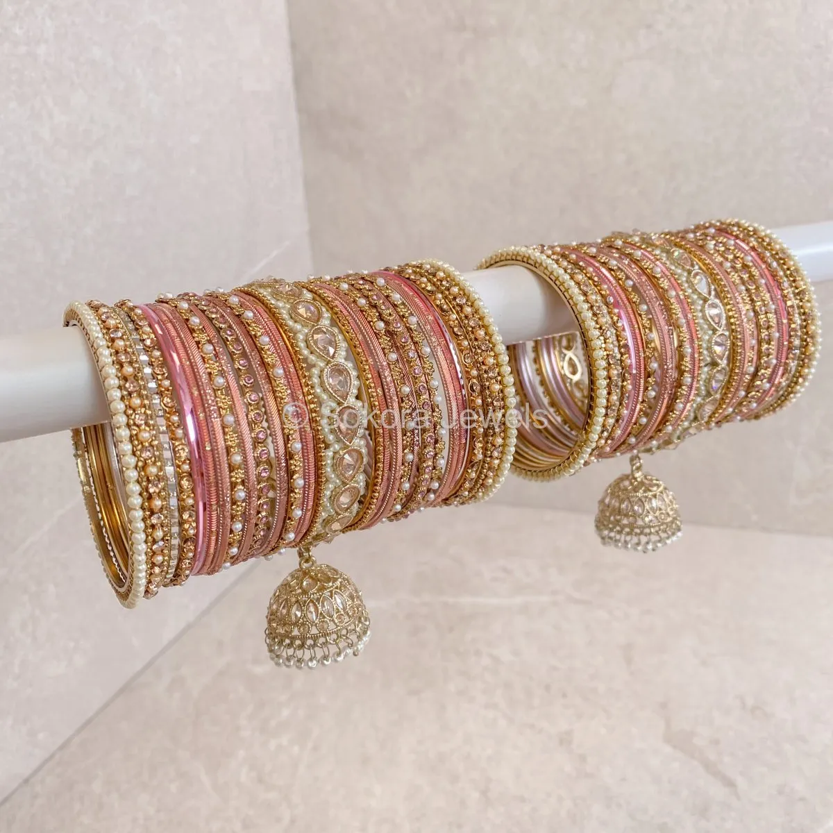 Aafiya Bridal Bangle Set - Pink/Champagne