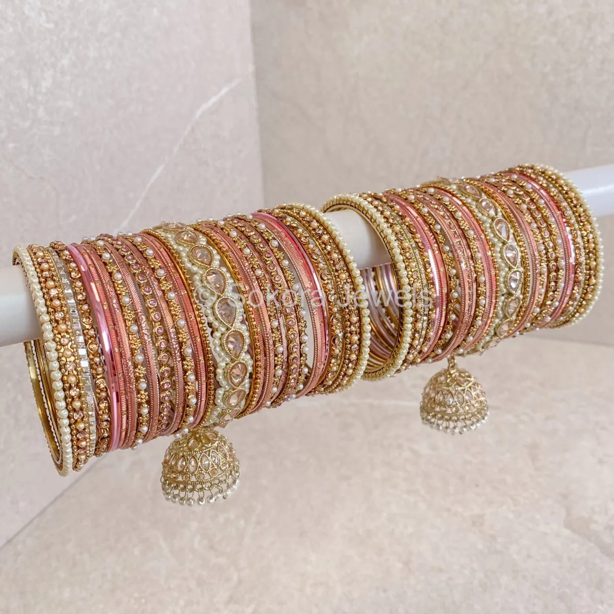 Aafiya Bridal Bangle Set - Pink/Champagne