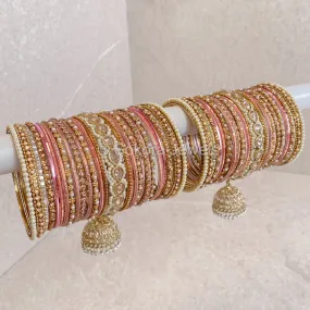 Aafiya Bridal Bangle Set - Pink/Champagne