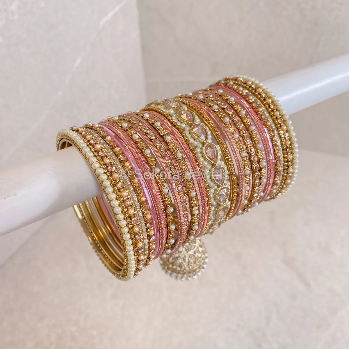Aafiya Bridal Bangle Set - Pink/Champagne